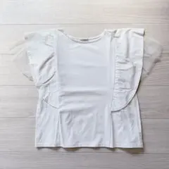 しまむら アイボリー チュールカットソー 半袖 Mサイズ