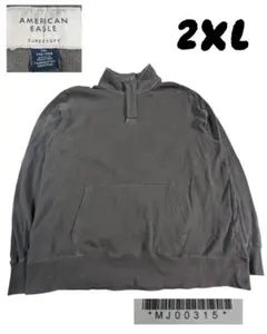 00sAMERICAN EAGLE グレー ハーフボタンシャツ2XL