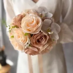 淡いオレンジブラウンラウンドブーケ☆ブートニア