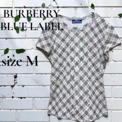 バーバリーブルーレーベル ノバチェック 半袖Tシャツ ピンク刺繍ロゴ カットソー