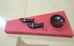 木製 魚型箸置き 2個 ミニ皿セット