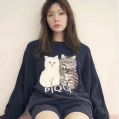 ツインキャットジャガードプルオーバー&ショートパンツセット ネイビー