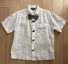 値下げ【美品】コムサイズム　130 リネン　麻　半袖シャツ★おまけの蝶ネクタイ付