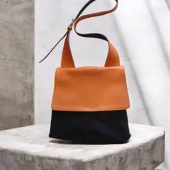 本革+デニム 日本製 ショルダーバッグ オレンジ