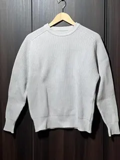 リブ編みクルーネックセーター ライトグレー
