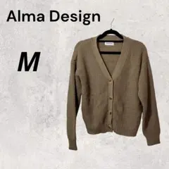 Alma Design ブラウン M Ｖネックカーディガン ワッフル編み 羽織
