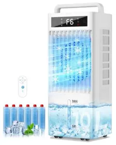 ポータブルクーラー 冷風機 強力10Lタンク 保冷材6個付 リモコン遠隔