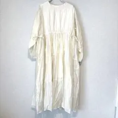 ✨美品✨ カスタネ 【F】ティアードワンピース ノーカラー 透け感 白 可愛い