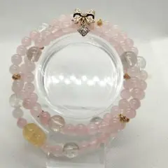 【新品】ローズクオーツ、水晶、シトリン貔貅の三連ブレス　11-25
