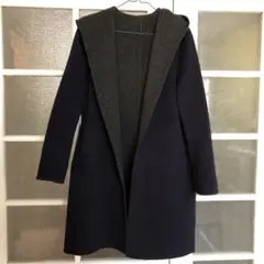 ユニクロ　ダブルフェイスフーデットコートコート　ネイビー✖️グレー