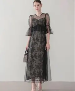 Leja フラワースパンコールチュールフレアスリーブマーメイド