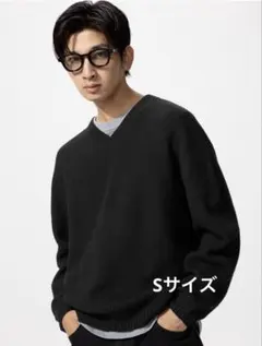 UNIQLO 3DスフレヤーンVネックセーター　BLACK S