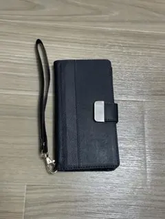 iPhone用 手帳型ケース ブラック ストラップ付