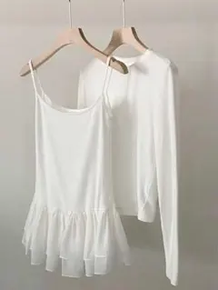 【ほぼ新品✨】無地長袖インナー Tシャツ & シフォンジャンパードレスセット