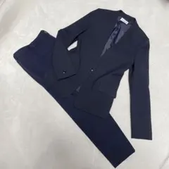 プラステ　ウォームリザーブ　ノーカラー　スーツ　セットアップ　ネイビー　洗える
