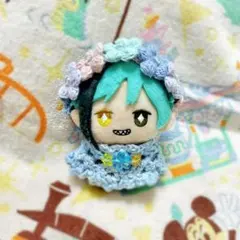 ぷくぷく花のミント&パープルヘアバンド【10cmぬい ハンドメイド 手編み】