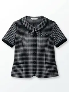 ピンクチェック柄 半袖ブラウス 事務服 オフィス