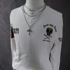 Y2K 00s サーマル スカル刺繍 長袖カットソー お兄系 平成 ギャル