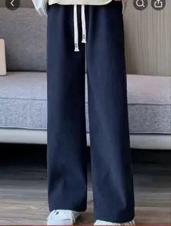 レディース コーデュロイ ワイドパンツ　冬用ズボン　ブラック　L おまけ付き