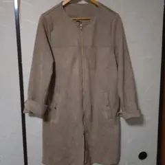 ベージュ スエード風 ロングコート ジップアップ