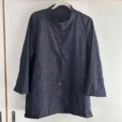大島紬　スタンドカラージャケット　アウター　リメイク　ハンドメイド