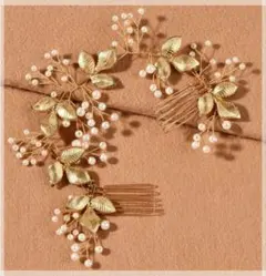 ウエディング パールゴールド ヘアコーム ヘッドドレス