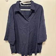 UNIQLO ネイビー ストライプ 五分袖 XXL
