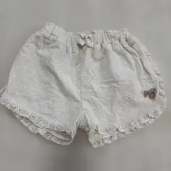 キッズ ショートパンツ アイボリー 花柄刺繍 フリル　100センチ