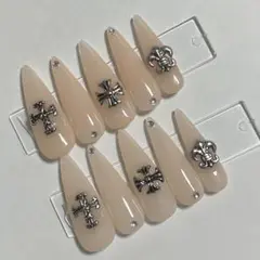 ネイルチップ 韓国 シズニルック 乳白色 Y2K ギャル ロング ワンホン