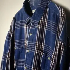 【個性派古着】ネルシャツ 希少　青と茶色のチェック柄　コットン　LL
