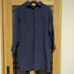 大きいサイズシンプルネイビー長袖シャツチュニック