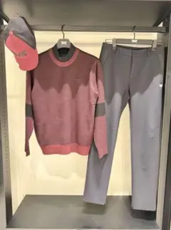 PXG ゴルフウェア メンズ ニット トップス クルーネックバーガンディセーター