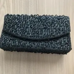 ブラック　ビーズ装飾　クラッチバッグ　パーティーバッグ