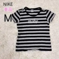 美品 NIKE ナイキ ボーダー ロゴ 半袖Tシャツ グレー×ブラック Mのサムネイル