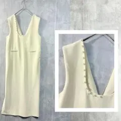 編集中　パール　ベージュ　ロングワンピース　　ジャンパースカート　Мサイズ