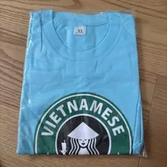 ベトナム コーヒー プリントTシャツ ライトブルー XL