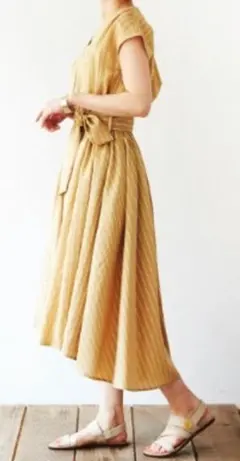 ラビアンジェ  ウエストリボン スキッパーシャツロングワンピース