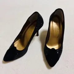 ヤマダヤ　黒 結婚式　スパンコール ラメ　グリッター　パンプス 　スコットクラブ