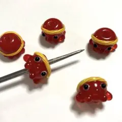 とんぼ玉　ねじり鉢巻タコさん　5個セット　タコ　動物　パーツ　ビーズ