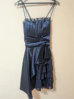 パーティードレス 青 紺 膝丈 フレアドレス