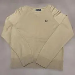 80s FRED PERRY 英国製 Vネックセーター ベージュ　M