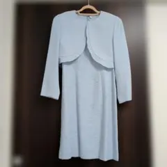 ライトブルー 花柄刺繍 ジャケット付き半袖ワンピース９号