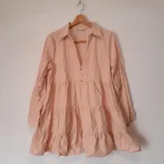 ZARA ティアード シャツ スキッパー コーデュロイ 長袖 フレア