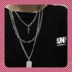 【超人気】3連ネックレス クロス プレート チェーン ユニセックス