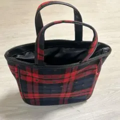 ルートート DELI トートバッグ 美品 赤 紺 チェック柄 ドット ウールのサムネイル