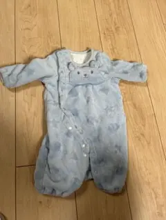 水色 クマ　ロンパース　50〜70 いっさ一歳　服　あったか