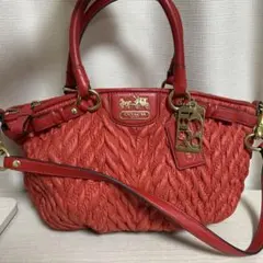 COACH 編み込みレザーショルダーバッグ レッド　コーチ