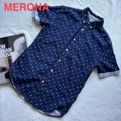 MERONA 美品 半袖シャツ 総柄 綿100% 着心地抜群 裏地 ポケット 九