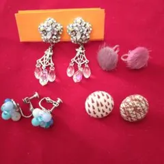 クリスタルとファーのイヤリングセット