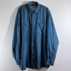 90s ユーロ古着 シルクシャツ ブルー 無地 オーバーサイズ 2XL 3XL